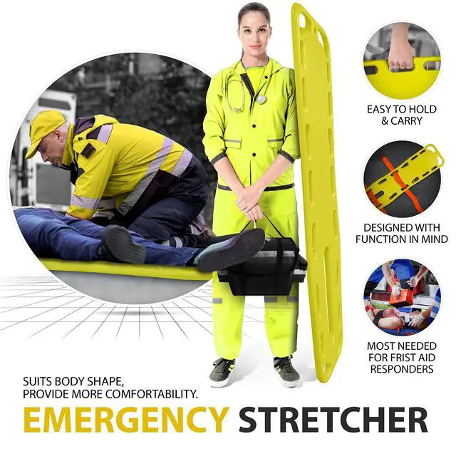 Alt view image 2 of 6 - First Responder EMT Backboard Spine Board Complete Emergency Kit with Head Immobilizer, Deluxe Trauma Bag, and Spider Straps, Ideal for EMS, Firefighters (Yellow)