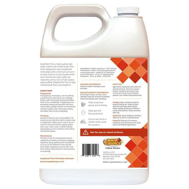 Alt view image 4 of 5 - Acryliwax 25 High Solids & High Gloss Commercial Floor Wax & Finish - Case of 4 Gallons
