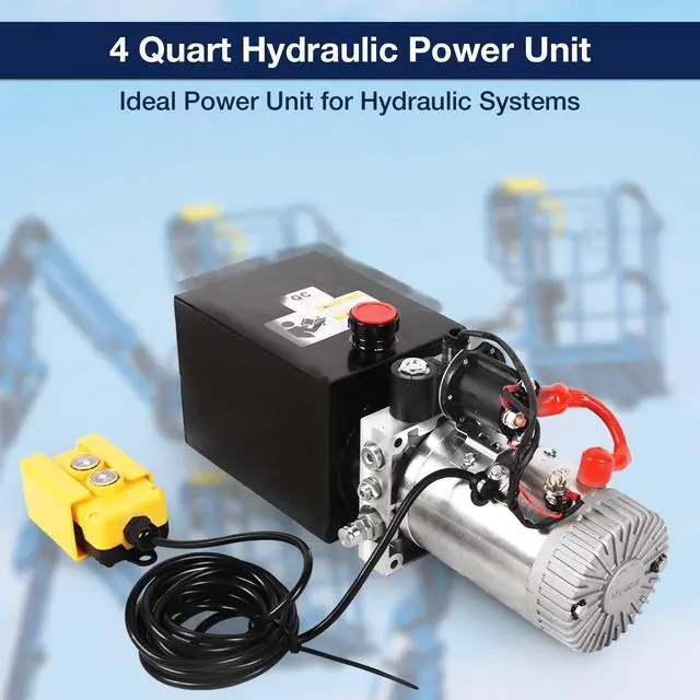 Alt view image 2 of 6 - Hydraulic Power Unit, Single Acting Dump Trailer Pump 4 Quart Hydraulic Pump Metal Reservoir 3200 PSI 12V DC Hydraulic Power Pump for Dump Trailer Car Lifting Platforms