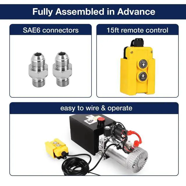 Alt view image 3 of 6 - Hydraulic Power Unit, Single Acting Dump Trailer Pump 4 Quart Hydraulic Pump Metal Reservoir 3200 PSI 12V DC Hydraulic Power Pump for Dump Trailer Car Lifting Platforms