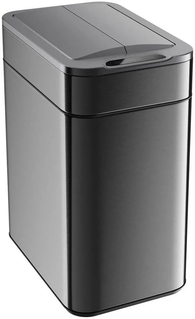 Main image of 13 Gallon Kitchen Trash Can - Retractable Automatic Sensor Butterfly Lid, Space-Saving Design, Easy to Clean, Battery-Operated with Batteries Included - Dark Stainless Steel