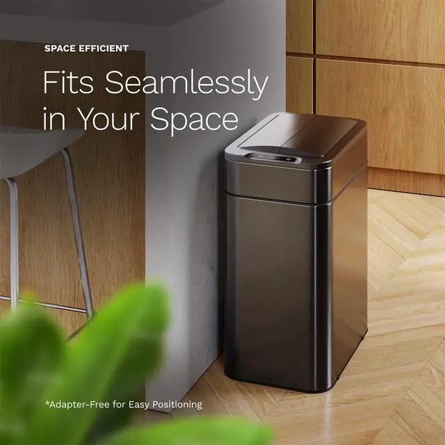 Alt view image 5 of 6 - 13 Gallon Kitchen Trash Can - Retractable Automatic Sensor Butterfly Lid, Space-Saving Design, Easy to Clean, Battery-Operated with Batteries Included - Dark Stainless Steel