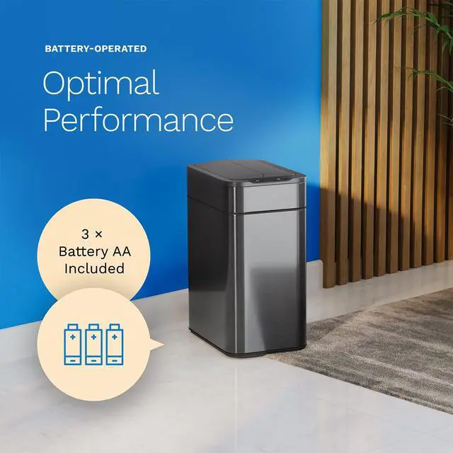 Alt view image 6 of 6 - 13 Gallon Kitchen Trash Can - Retractable Automatic Sensor Butterfly Lid, Space-Saving Design, Easy to Clean, Battery-Operated with Batteries Included - Dark Stainless Steel