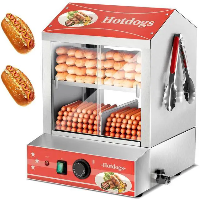 Main image of Hot Dog Steamer 28.5QT, 2-Tier Hot Dog Machine with Bun Warmer, 175 Hot Dogs & 40 Buns Capacity, Electric Hot Dog Bun Warmer with Visible Glass Sliding Door & Clip, 86-185 Temperature Control