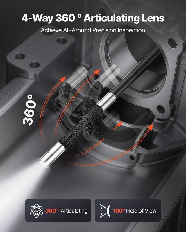 Alt view image 2 of 6 - 4-Way Articulating Endoscope with Light, True 1080P HD Industrial Borescope Inspection Camera, 0.24-inch Slim Articulated Probe, Flexible Snake Scope Cam for Wall Automotive Engine Inspect-4.9FT
