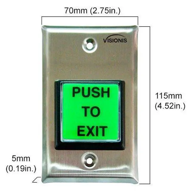 Alt view image 2 of 5 - 10 Pack FPC-7495 VIS-7000 Green Square Push to Exit Button Stainless Steel for Door Access Control with LED Light, NC, COM and NO Outputs