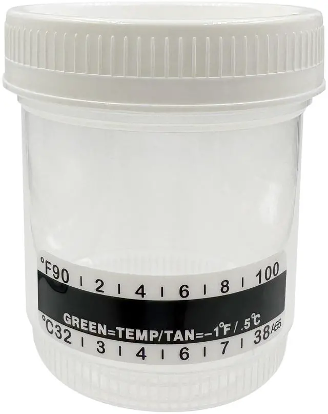 Main image of Sterile Urine Specimen Cups with Lids | 300 Pack | 90 ML Individually Wrapped Urine Collection, Temperature Strip, Graduation Scale