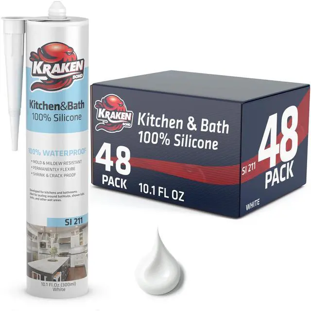 Main image of Premium RTV Silicone Sealant White, 48x10.1 fl.oz. 100% Waterproof Silicone Caulk for Kitchen, Bathroom, Shower, Sink, Tub, Window & Door