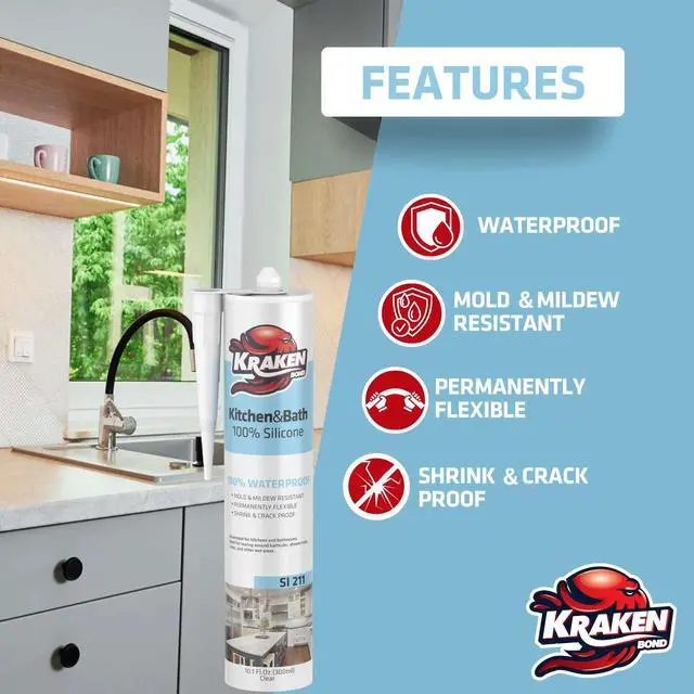 Alt view image 4 of 6 - Premium RTV Silicone Sealant White, 48x10.1 fl.oz. 100% Waterproof Silicone Caulk for Kitchen, Bathroom, Shower, Sink, Tub, Window & Door