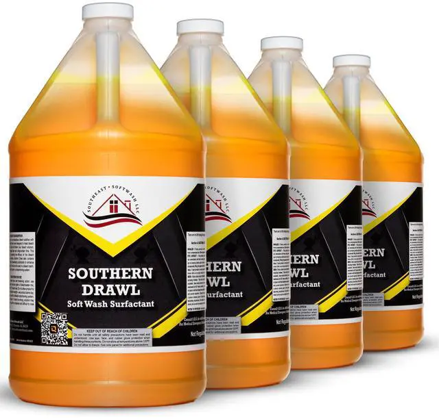 Main image of Southern Drawl - Professional Exterior House Cleaner, Siding Cleaner & Roof Wash Surfactant for Pressure Washing & Soft Wash Applications | Clean Citrus Scent, 1 Gallon (4 Pack)