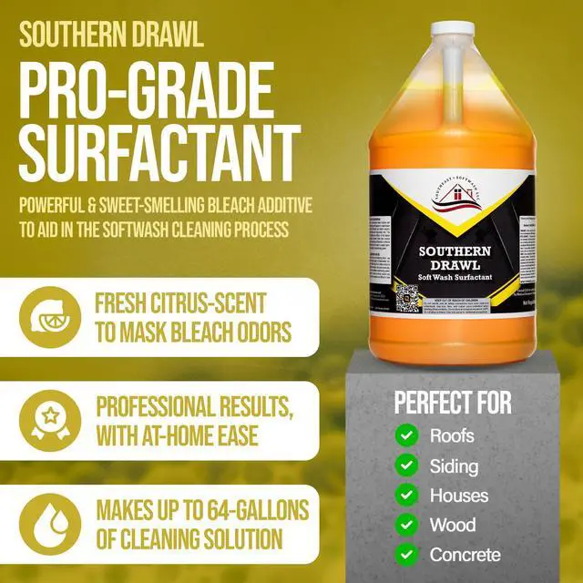 Alt view image 2 of 6 - Southern Drawl - Professional Exterior House Cleaner, Siding Cleaner & Roof Wash Surfactant for Pressure Washing & Soft Wash Applications | Clean Citrus Scent, 1 Gallon (4 Pack)