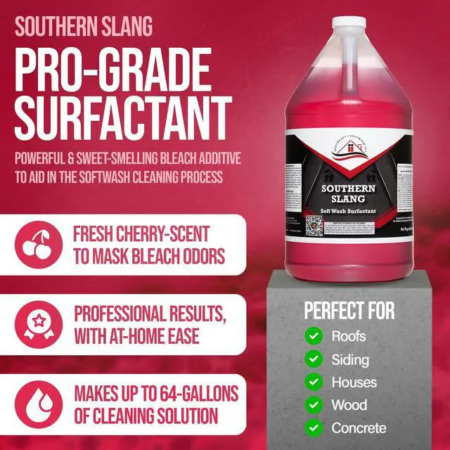Alt view image 2 of 6 - Southern Slang - Professional Exterior House Cleaner, Siding Cleaner & Roof Wash Surfactant for Pressure Washing & Soft Wash Applications | Classic Cherry Scent, 1 Gallon (4 Pack)
