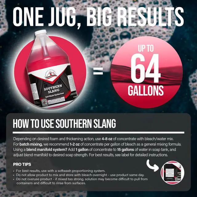 Alt view image 3 of 6 - Southern Slang - Professional Exterior House Cleaner, Siding Cleaner & Roof Wash Surfactant for Pressure Washing & Soft Wash Applications | Classic Cherry Scent, 1 Gallon (4 Pack)