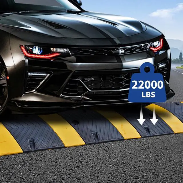 Alt view image 3 of 6 - Rubber Speed Bumps for Driveway, 2 Pack 72" Speed Bump 2" High Heavy Duty Speed Humps for Road & Parking Lot, Portable Speed Bump with Reflectors, Bolts & Cable Channel (2PACK 72 in)