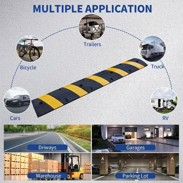 Alt view image 4 of 6 - Rubber Speed Bumps for Driveway, 2 Pack 72" Speed Bump 2" High Heavy Duty Speed Humps for Road & Parking Lot, Portable Speed Bump with Reflectors, Bolts & Cable Channel (2PACK 72 in)