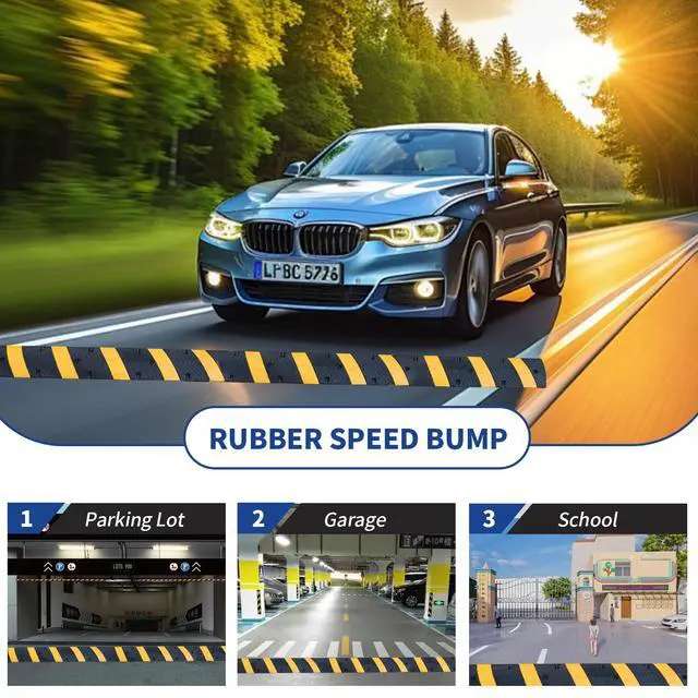 Alt view image 5 of 6 - Rubber Speed Bumps for Driveway, 2 Pack 72" Speed Bump 2" High Heavy Duty Speed Humps for Road & Parking Lot, Portable Speed Bump with Reflectors, Bolts & Cable Channel (2PACK 72 in)