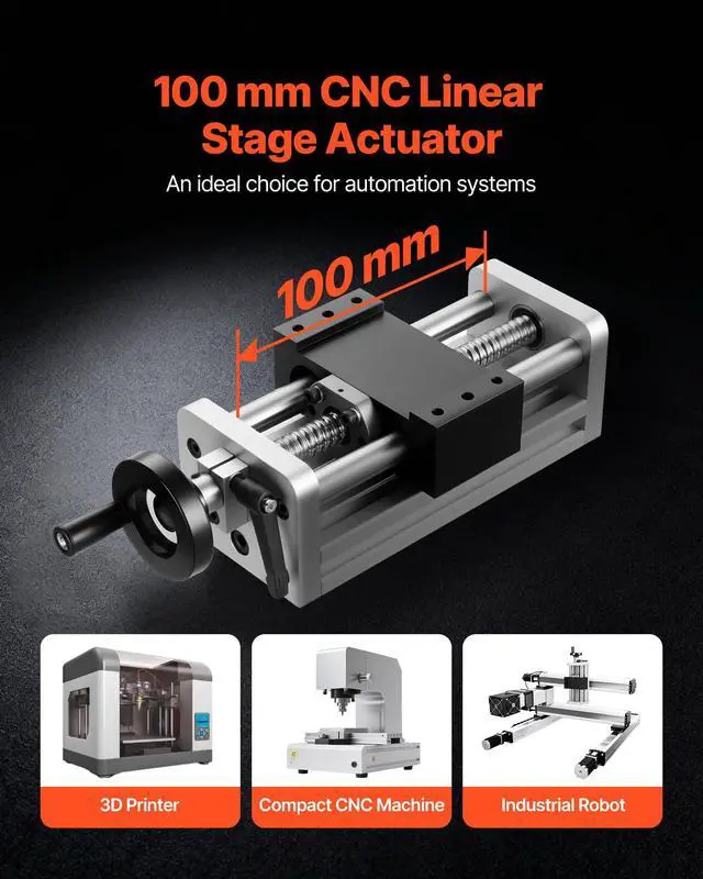 Alt view image 2 of 6 - Linear Stage Actuator, 100 mm Effective Stroke, Ball Screw CNC Linear Motion Guide Rail, Double Optical Axis, C7 High-Precision, Bearing Slide Block, Manual Handwheel, for CNC Router X Y Z Axis