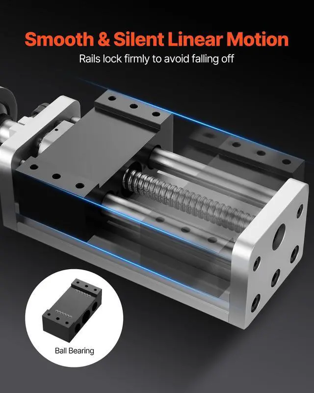 Alt view image 4 of 6 - Linear Stage Actuator, 100 mm Effective Stroke, Ball Screw CNC Linear Motion Guide Rail, Double Optical Axis, C7 High-Precision, Bearing Slide Block, Manual Handwheel, for CNC Router X Y Z Axis
