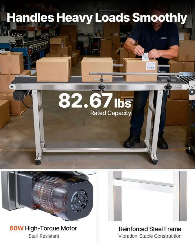 Alt view image 2 of 6 - Belt Conveyor, 59 x 7.8 inch Conveyor Table, Stainless Steel Motorized Belt Conveyor PVC Belt Anti-Static Adjustable Speed (Double Guardrail)