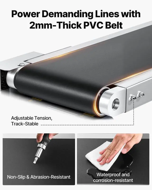 Alt view image 3 of 6 - Belt Conveyor, 59 x 7.8 inch Conveyor Table, Stainless Steel Motorized Belt Conveyor PVC Belt Anti-Static Adjustable Speed (Double Guardrail)