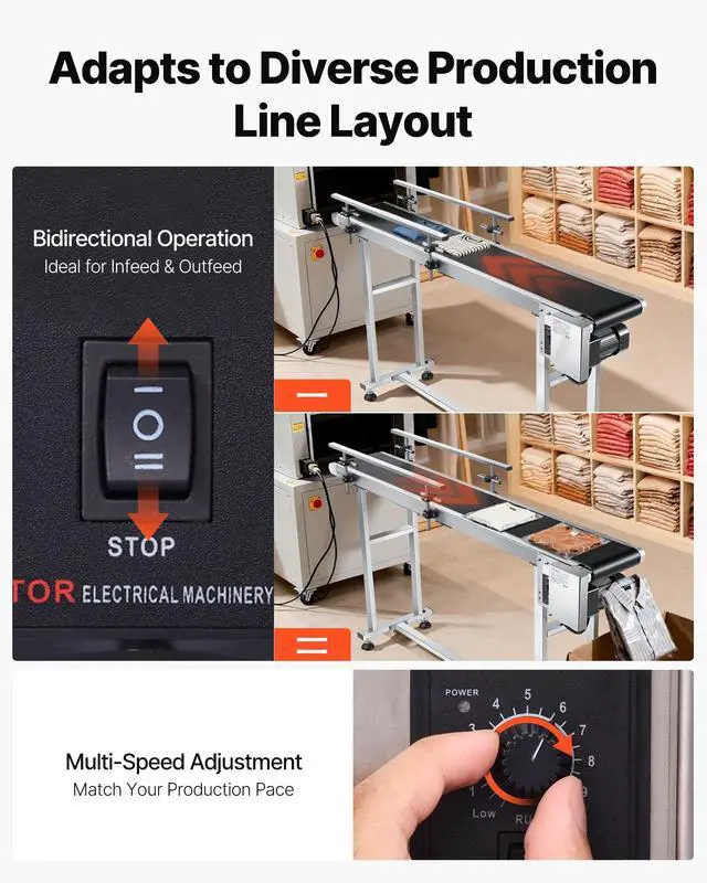 Alt view image 4 of 6 - Belt Conveyor, 59 x 7.8 inch Conveyor Table, Stainless Steel Motorized Belt Conveyor PVC Belt Anti-Static Adjustable Speed (Double Guardrail)