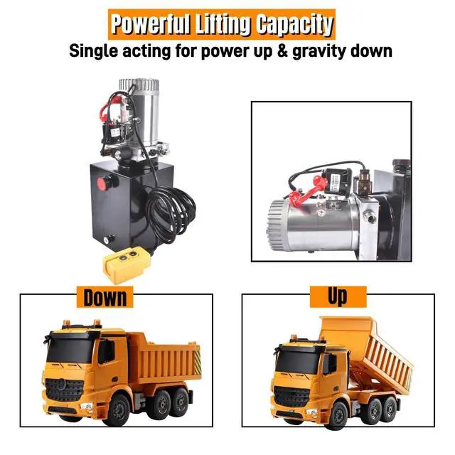 Alt view image 4 of 6 - 12V Hydraulic Pump for Dump Trailers, 8 Quart Single Acting Hydraulic Power Unit, 3200 PSI Max, 0.91 GPM, with SAE 6 Ports for Car Lifting & Hydraulic Systems