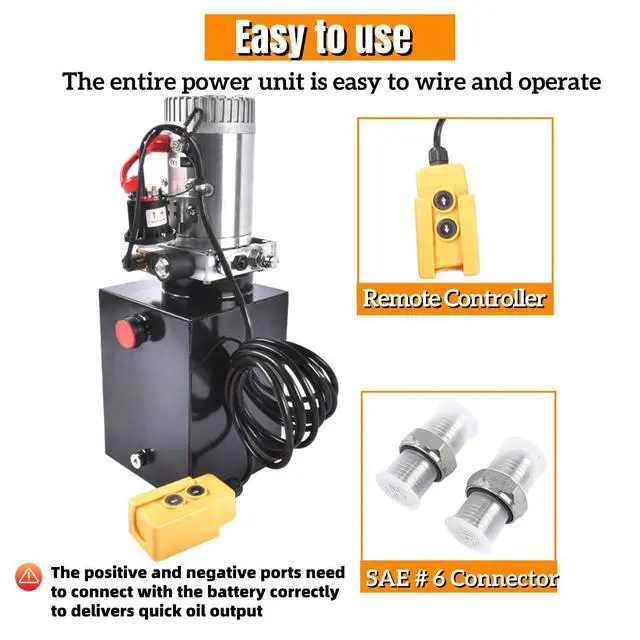 Alt view image 5 of 6 - 12V Hydraulic Pump for Dump Trailers, 8 Quart Single Acting Hydraulic Power Unit, 3200 PSI Max, 0.91 GPM, with SAE 6 Ports for Car Lifting & Hydraulic Systems