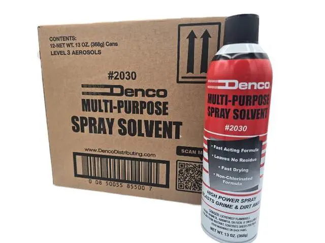 Alt view image 2 of 4 - #2030 Denco Multi-Purpose Spray Solvent - Aerosol - Cuts Grime, Dirt, Grease, and Oily Debris - High Power Spray - Non-Chlorinated - Low Odor - Fast Acting - 13oz Net Wt - 12 Per Case (48)