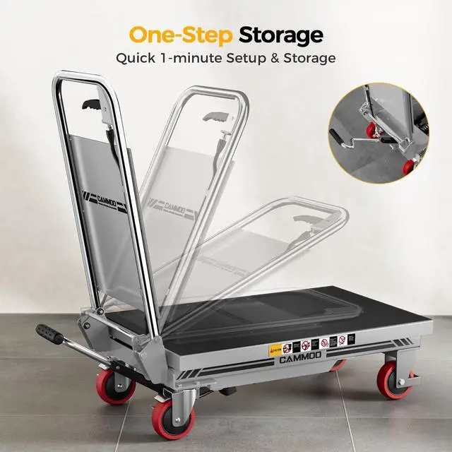Alt view image 4 of 6 - Hydraulic Lift Table Cart, 500lbs Capacity, 28.5" Lifting Height, Single Scissor Lift with Non-Slip Pad & Safety Guard Foldable Handle for Material Handling and Transportation, Gray
