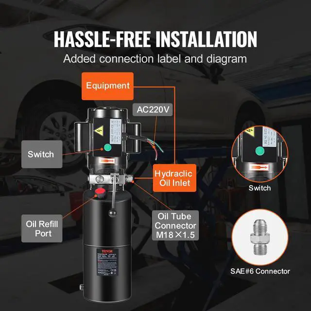 Alt view image 6 of 6 - Hydraulic Power Unit 220V 10 Quart Car Lift 3HP Hydraulic Pump Power Unit Car Lift Single Phase Hydraulic Pumps with 10L Steel Tank Car Lifts Hydraulic Power Unit for Auto Repair Single Phase