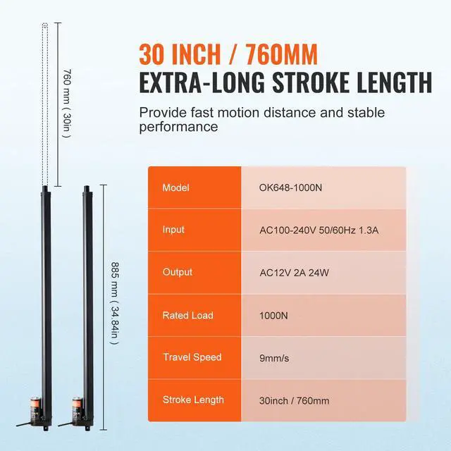 Alt view image 3 of 6 - 2PCS Linear Actuator Kit, 30 Inch High Speed 0.35"/s Linear Motion Actuator 110V, 220lbs/1000N Linear Actuator for TV/Table/Sofa Lifting, IP54 Protection - Wireless Remote Control Included