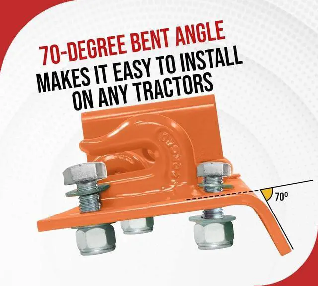 Alt view image 3 of 6 - 4 Pack 5-1/2"x22" Orange Tractor Bucket Grab Hooks Bolt 2" Hitch Receiver for Deere 1025R 2320 2520 2720 2025R 2038R 3032E 4010 Tractor Bolt-on Plate w/D-Ring & Grab Hooks - 4,700 lbs