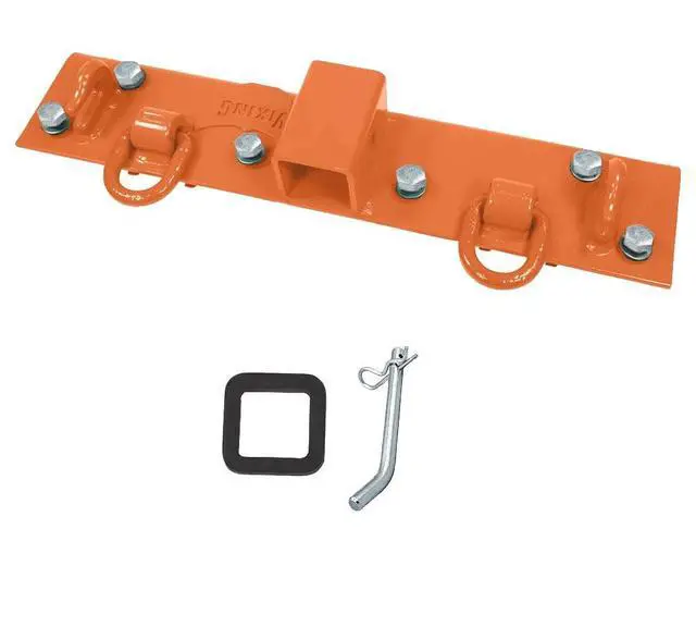 Alt view image 5 of 6 - 4 Pack 5-1/2"x22" Orange Tractor Bucket Grab Hooks Bolt 2" Hitch Receiver for Deere 1025R 2320 2520 2720 2025R 2038R 3032E 4010 Tractor Bolt-on Plate w/D-Ring & Grab Hooks - 4,700 lbs