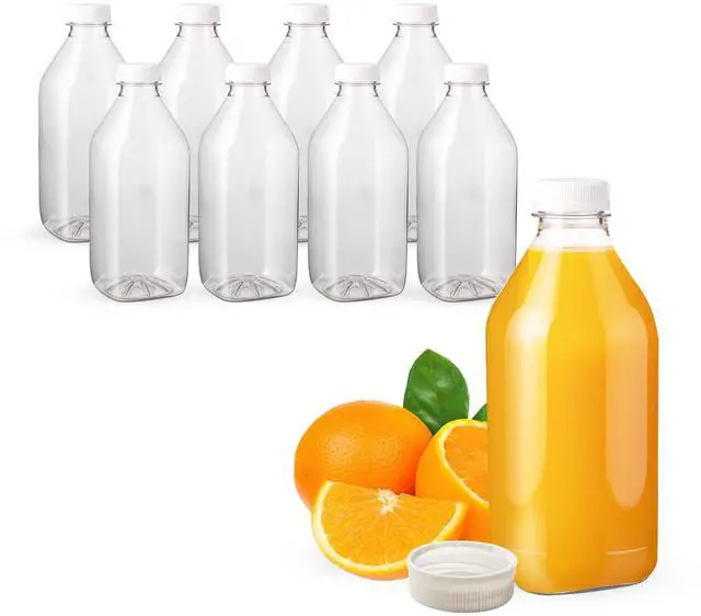Main image of 1 Quart Empty Clear PET Plastic Juice Bottle for Juicing with Tamper Evident Caps - Case of 96 Plastic Bottles with Caps - Made in USA