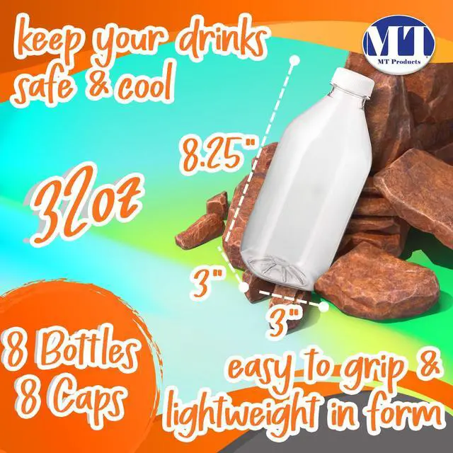 Alt view image 2 of 6 - 1 Quart Empty Clear PET Plastic Juice Bottle for Juicing with Tamper Evident Caps - Case of 96 Plastic Bottles with Caps - Made in USA