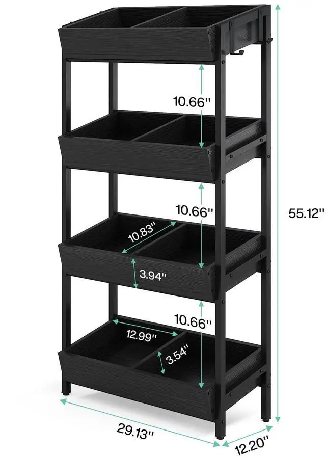 Alt view image 2 of 6 - 4-Tier Retail Display Rack Stand, Wooden Snack Candy Rack, Heavy-Duty Wood Metal Concession Stands, Storage Shelf Organizer for Potato Chip (2, Black)