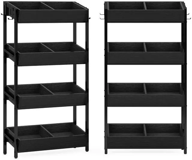 Alt view image 6 of 6 - 4-Tier Retail Display Rack Stand, Wooden Snack Candy Rack, Heavy-Duty Wood Metal Concession Stands, Storage Shelf Organizer for Potato Chip (2, Black)