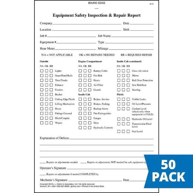 Alt view image 2 of 6 - Equipment Safety Inspection Report 50-pk. - Book Format with 31 Sets, 2-Ply, Carbonless, 5.5" x 8.5", J. J. Keller & Associates, Inc