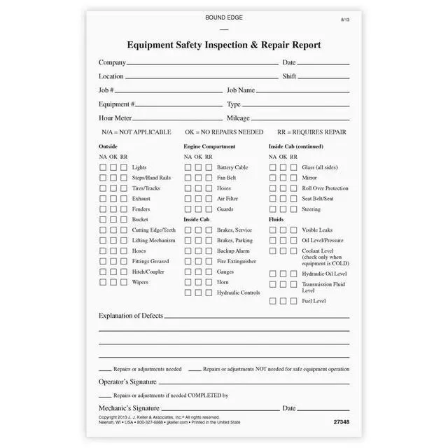 Alt view image 3 of 6 - Equipment Safety Inspection Report 50-pk. - Book Format with 31 Sets, 2-Ply, Carbonless, 5.5" x 8.5", J. J. Keller & Associates, Inc