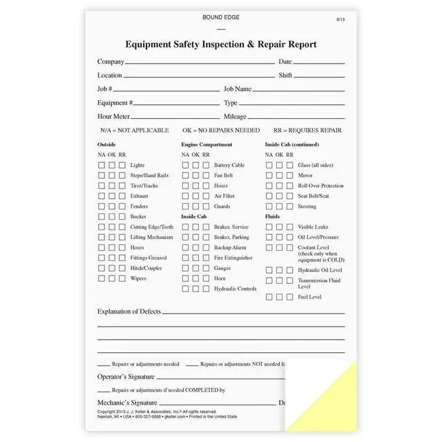 Alt view image 4 of 6 - Equipment Safety Inspection Report 50-pk. - Book Format with 31 Sets, 2-Ply, Carbonless, 5.5" x 8.5", J. J. Keller & Associates, Inc
