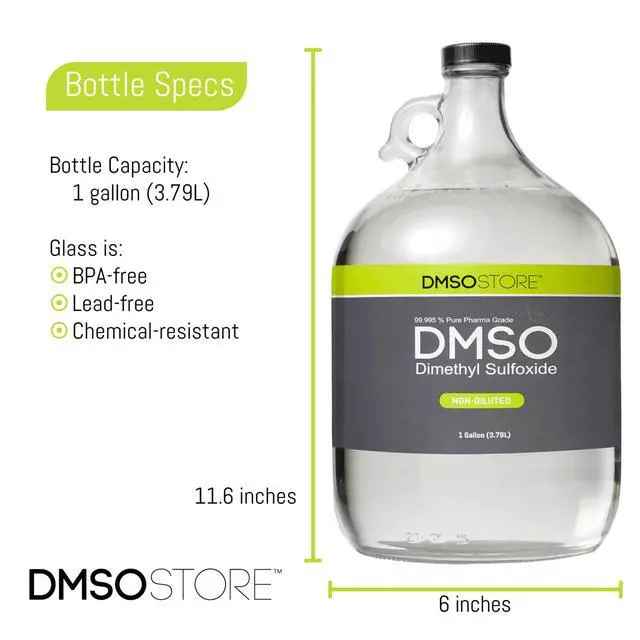 Alt view image 2 of 6 - DMSO Liquid 1 Glass Gallon Jug, Pure 99.995% Pharma Grade, Non-Diluted, Low Odor, Dimethyl Sulfoxide