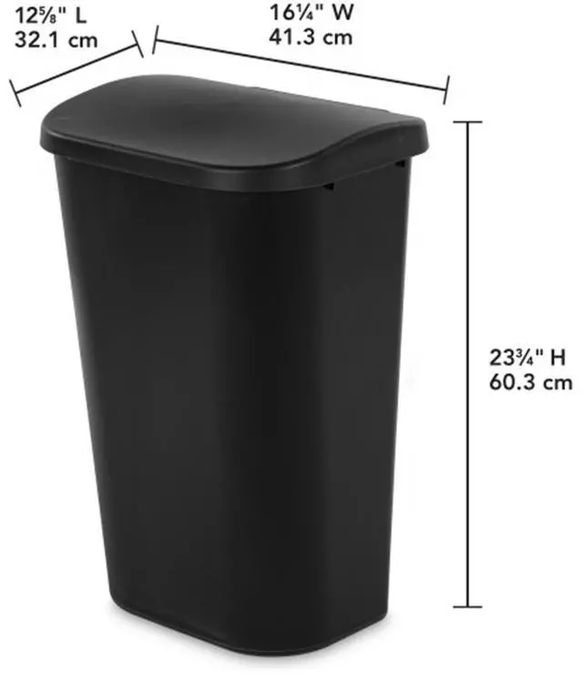 Alt view image 3 of 6 - 24-Pack Lift Top Wastebasket, D-Shape Trash Can w/Hinged Lid, 11.3 Gallon, Black - Modern Garbage Bin for Kitchen, Bathroom, Garage or Workspace, Fits 13-Gal Waste Liner