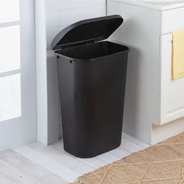 Alt view image 5 of 6 - 24-Pack Lift Top Wastebasket, D-Shape Trash Can w/Hinged Lid, 11.3 Gallon, Black - Modern Garbage Bin for Kitchen, Bathroom, Garage or Workspace, Fits 13-Gal Waste Liner