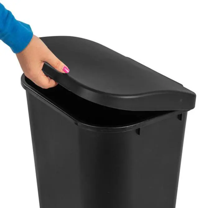 Alt view image 6 of 6 - 24-Pack Lift Top Wastebasket, D-Shape Trash Can w/Hinged Lid, 11.3 Gallon, Black - Modern Garbage Bin for Kitchen, Bathroom, Garage or Workspace, Fits 13-Gal Waste Liner
