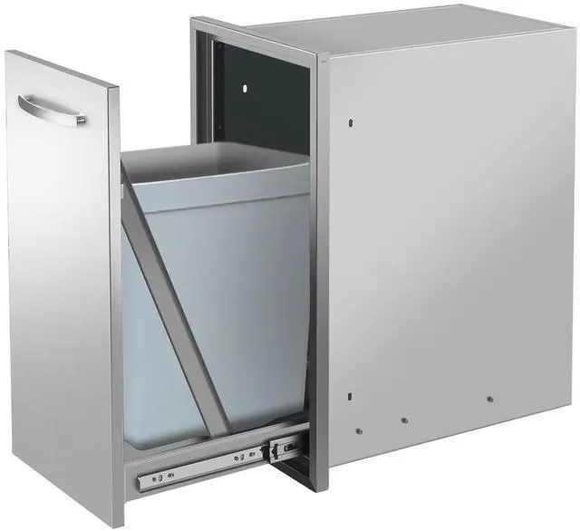 Main image of 13.4''Wx25.7''Hx19.6''D Pull-Out Trash Drawer, Pull-Out Tray Outdoor Kitchen Stainless Steel Built-in Trash Bin for BBQ Island Grill Station