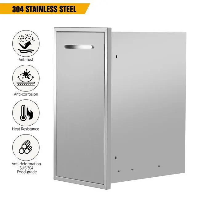 Alt view image 4 of 6 - 13.4''Wx25.7''Hx19.6''D Pull-Out Trash Drawer, Pull-Out Tray Outdoor Kitchen Stainless Steel Built-in Trash Bin for BBQ Island Grill Station
