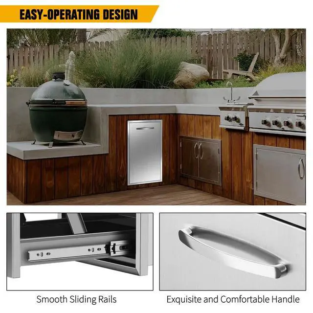 Alt view image 5 of 6 - 13.4''Wx25.7''Hx19.6''D Pull-Out Trash Drawer, Pull-Out Tray Outdoor Kitchen Stainless Steel Built-in Trash Bin for BBQ Island Grill Station
