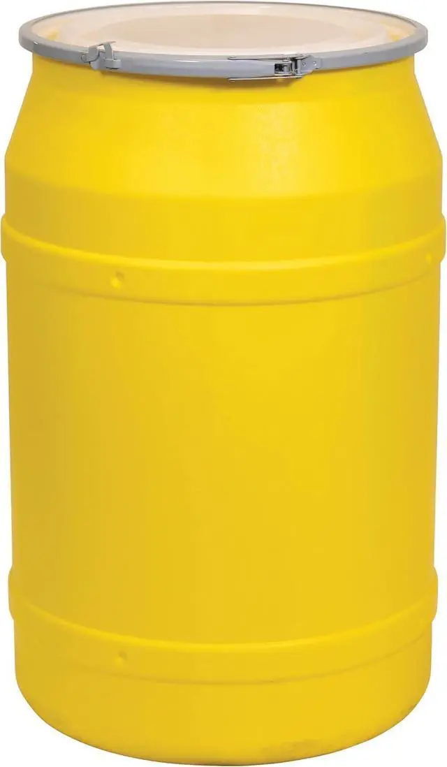 Alt view image 2 of 6 - 55-Gallon Open Head Water Storage Barrel, BPA Free, Emergency Water Supply - Eco Friendly - Lever-Lock Lid - Made in USA (Yellow)
