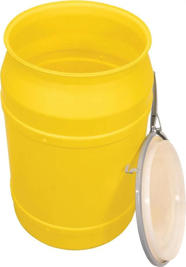 Alt view image 5 of 6 - 55-Gallon Open Head Water Storage Barrel, BPA Free, Emergency Water Supply - Eco Friendly - Lever-Lock Lid - Made in USA (Yellow)