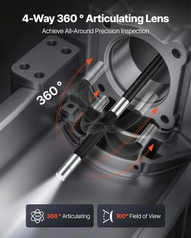 Alt view image 2 of 6 - 4-Way Articulating Endoscope with Light, True 1080P HD Industrial Borescope Inspection Camera with Articulated Probe, Flexible Snake Scope Cam for Wall Automotive Engine Inspect-4.9FT